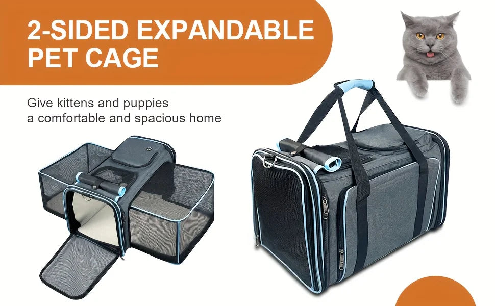 Dog Cat Pet Carrier Bag Foldable Travel Dog Carrier Two Side Expandable Pet Carrier Backpack Pet Travel Carrier