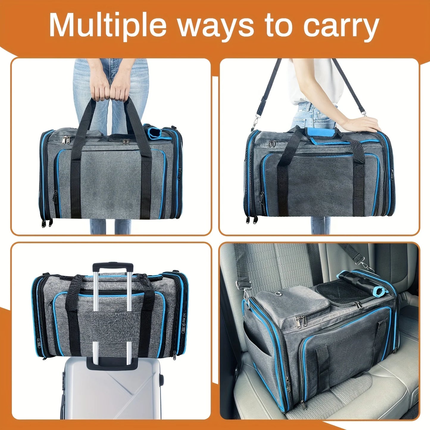 Dog Cat Pet Carrier Bag Foldable Travel Dog Carrier Two Side Expandable Pet Carrier Backpack Pet Travel Carrier