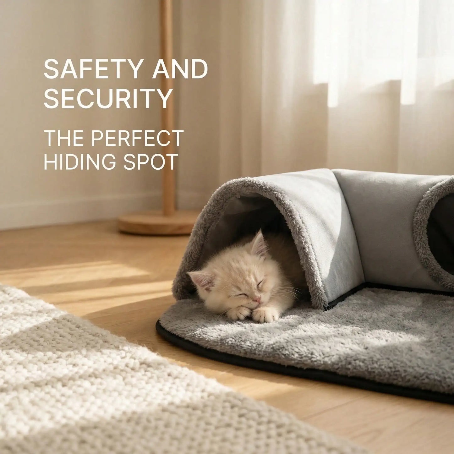 2 In 1 Cat Tunnel Bed With Soft Plush Cushion Multisize Warm Hideaway Cave With Hanging Pom-pom Toy Interactive Play Rest House Washable Pet Sleeping Mat For Kitten Small Indoor Cats