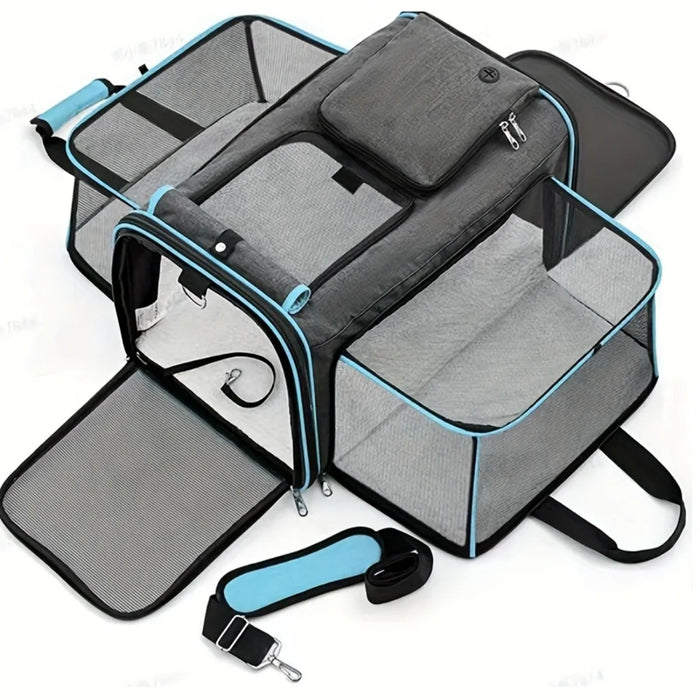 Dog Cat Pet Carrier Bag Foldable Travel Dog Carrier Two Side Expandable Pet Carrier Backpack Pet Travel Carrier