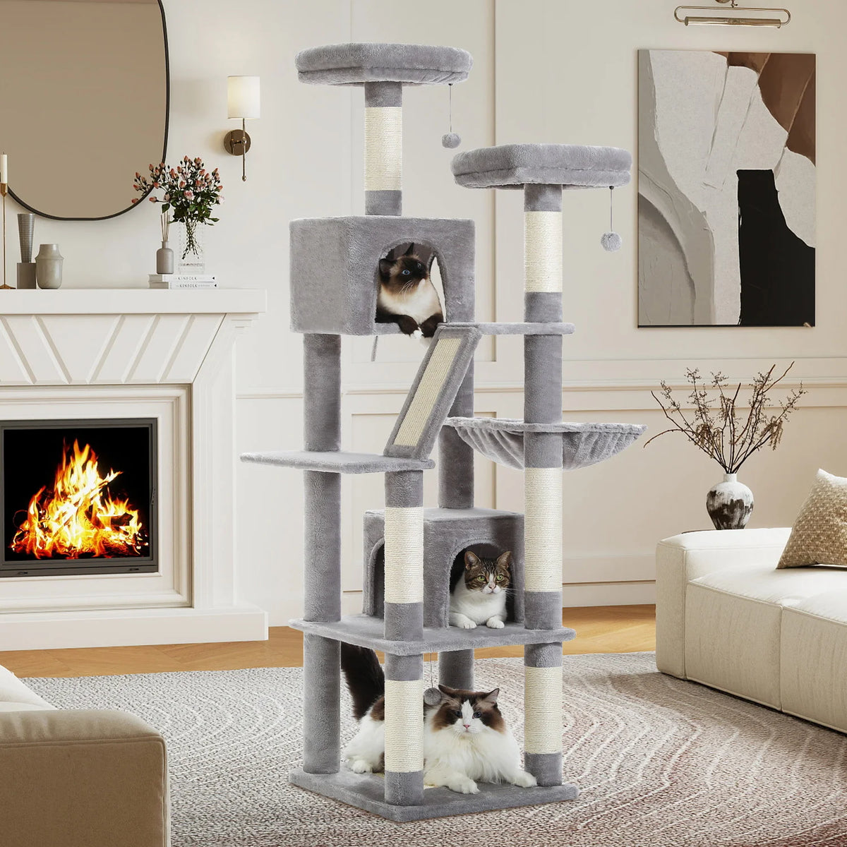 Multi-Level Cat Tree Tower with Scratching Posts, Condo, Hammock, Cat Scratching Board,Cat Accessories,Cat Furniture,Indoor Cats