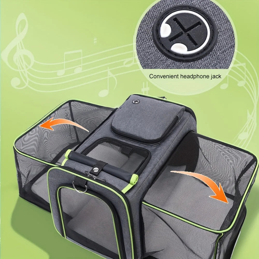 Dog Cat Pet Carrier Bag Foldable Travel Dog Carrier Two Side Expandable Pet Carrier Backpack Pet Travel Carrier