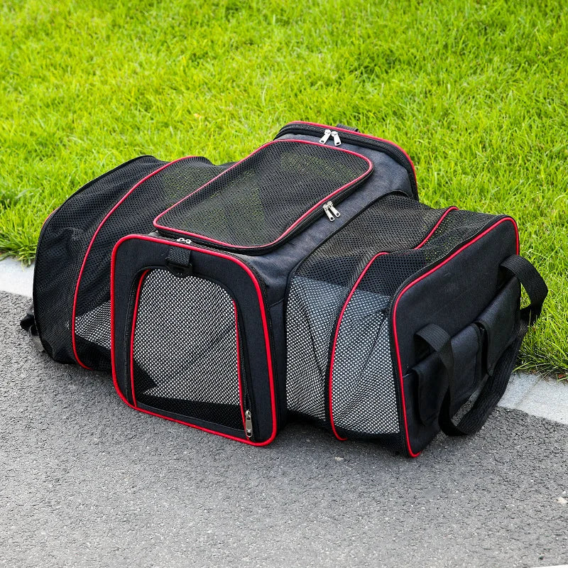 Double Expandable Pet Carrier Soft-sided Breathable Mesh Pet Travel Bag Airline Portable Large Capacity Cats Dogs Carrier Bag
