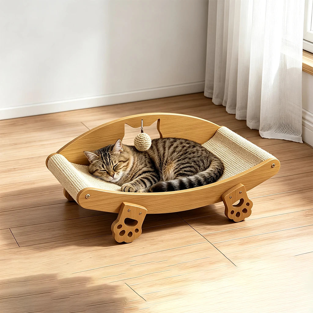 Sisal Cat Scratching Pad ,Sofa With Sisal Ball Toy,Reusable Cat Scratcher Bed with Ball – Wooden Frame, Durable Woven Surface, Pet Sleeping Playing Grinding Mat for Small Medium Large Cats