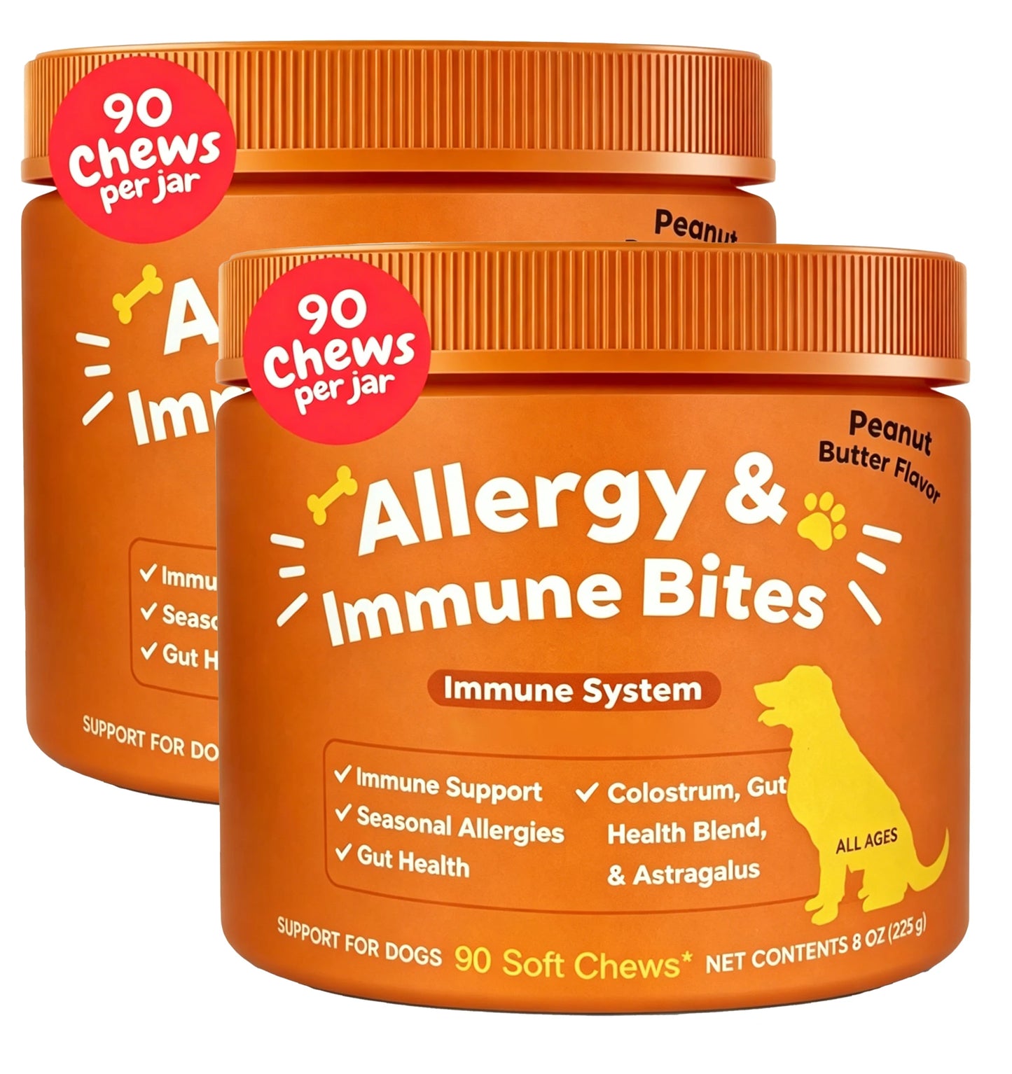 Dog Allergy & Immune Bites for Samll Medium Large, Dog Probiotics Chews for Itchy Skin and Ears - Lamb, Peanut Butter, Salmon