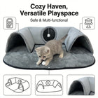 2 In 1 Cat Tunnel Bed With Soft Plush Cushion Multisize Warm Hideaway Cave With Hanging Pom-pom Toy Interactive Play Rest House Washable Pet Sleeping Mat For Kitten Small Indoor Cats
