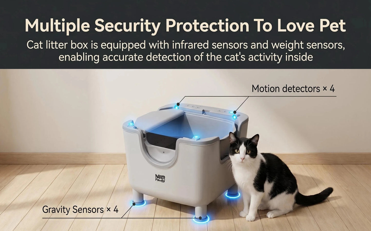 2026 New NestPawly M07 Self-Cleaning Litter Box - Open-Top Automatic Cat Litter Box with Odor Control, Safety Features, and Easy Maintenance