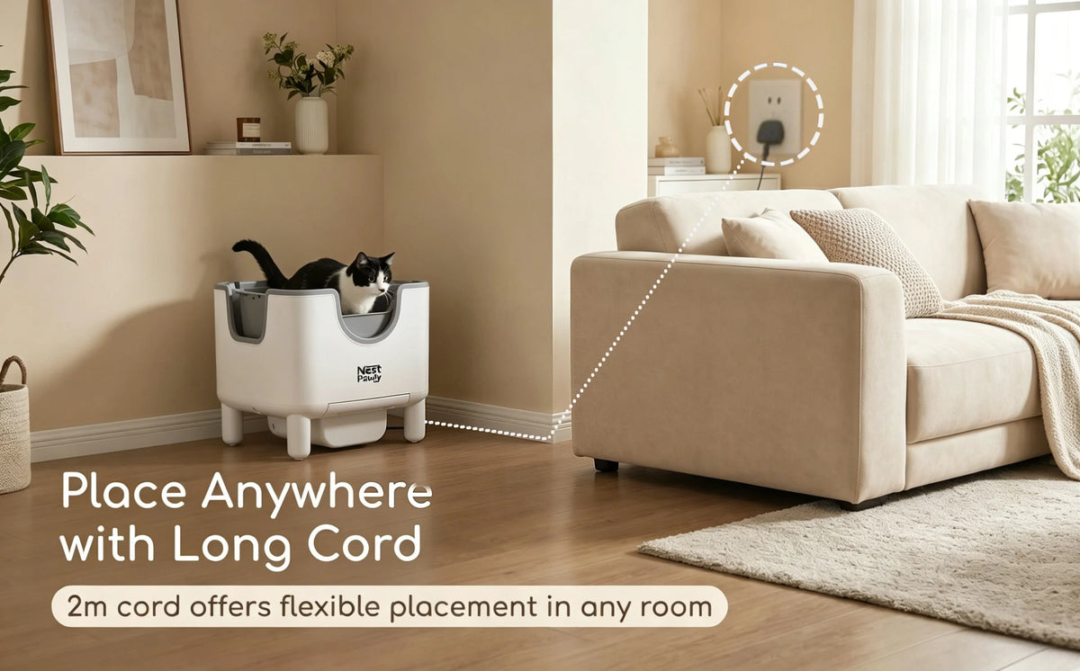 2026 New NestPawly M07 Self-Cleaning Litter Box - Open-Top Automatic Cat Litter Box with Odor Control, Safety Features, and Easy Maintenance