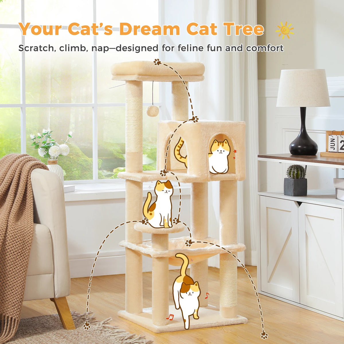 Multi-Level Cat Tree Tower with Scratching Posts, Condo, Hammock, Cat Scratching Board,Cat Accessories,Cat Furniture,Indoor Cats