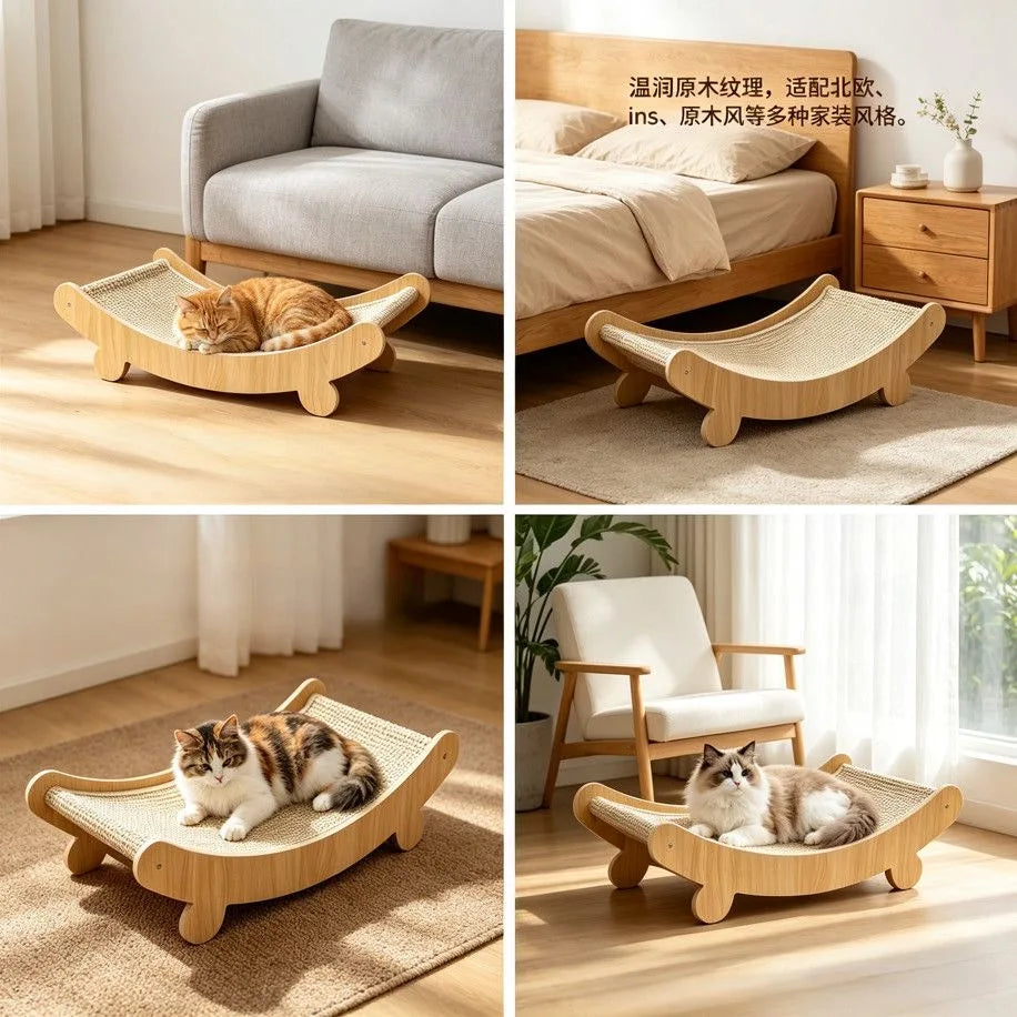 Wooden Cat Scratching Pads Multifuction Cats Sleeping Bed Detachable Wear-resistant Cat Scratch Board Kitten Grinding Cats Toys