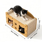 2-in-1 Cat Scratcher Bed House with Dangling Toys – Replaceable Corrugated Cardboard, Sisal Surface, Wooden Frame, for Play Sleep & Scratch, Indoor Cats