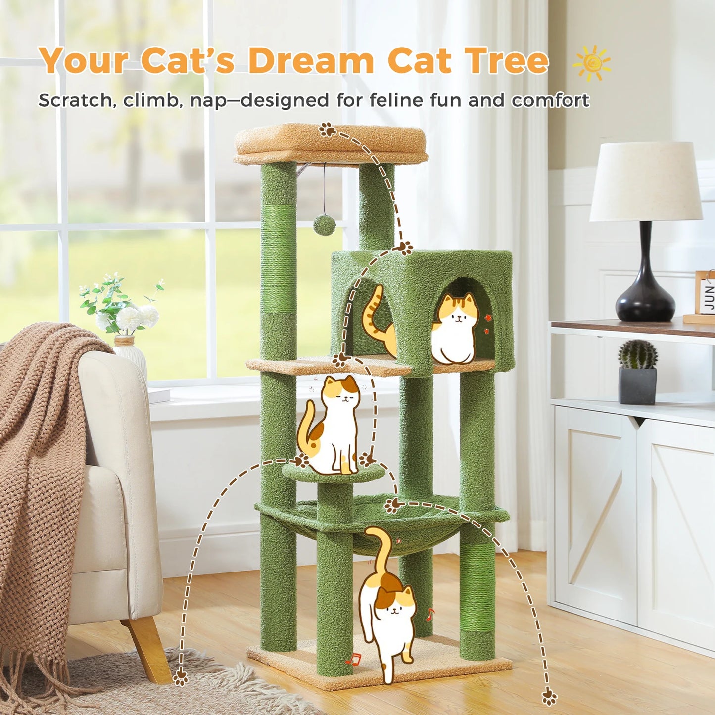 Multi-Level Cat Tree Tower with Scratching Posts, Condo, Hammock, Cat Scratching Board,Cat Accessories,Cat Furniture,Indoor Cats