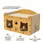 2-in-1 Cat Scratcher Bed House with Dangling Toys – Replaceable Corrugated Cardboard, Sisal Surface, Wooden Frame, for Play Sleep & Scratch, Indoor Cats