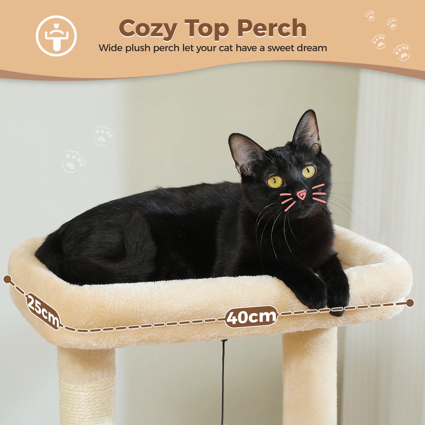 4-in-1 Cat Tree with Large Cat Condo, Sisal Scratching Post, Deep Hammock, Cozy Top Perch, Small Cat Tower for Indoor, Cat Toys