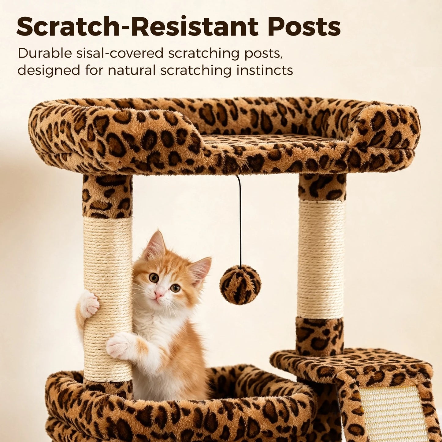 Small Cat Tree for Indoor Cat Tower with Sisal Scratching Post and Pad Wide Top Perch Large Cat Condo Cat Scratchers Cat Toys