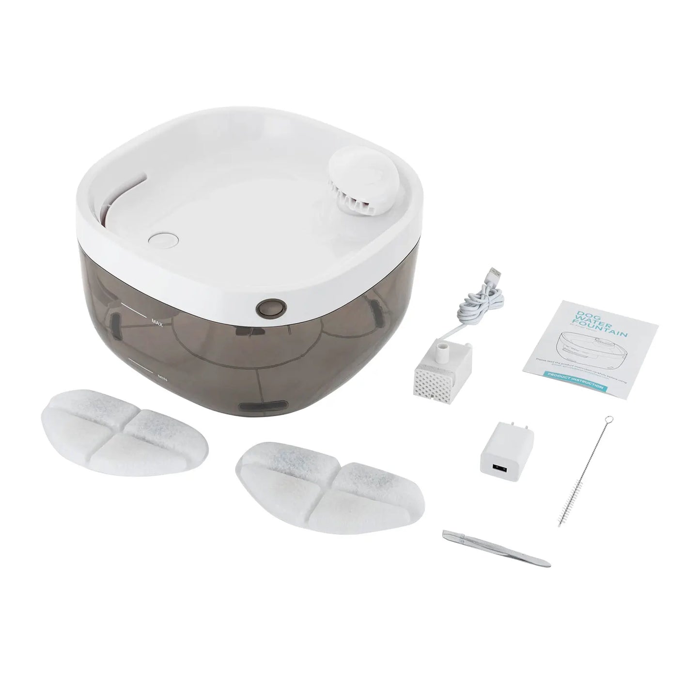 Pet Water Fountain 1.85Gal Large Capacity, Ultra-Quiet 30dB Cat Drinking Dispenser with 2 Filters, 5V USB Pump Auto Circulating, Anti-Dry Burn for Dogs Cats, White