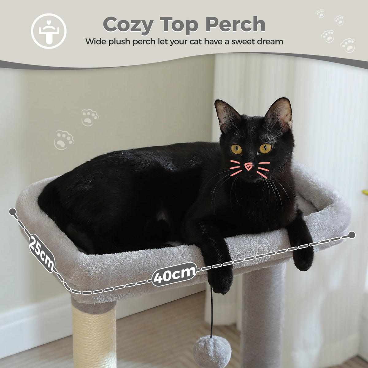 4-in-1 Cat Tree with Large Cat Condo, Sisal Scratching Post, Deep Hammock, Cozy Top Perch, Small Cat Tower for Indoor, Cat Toys