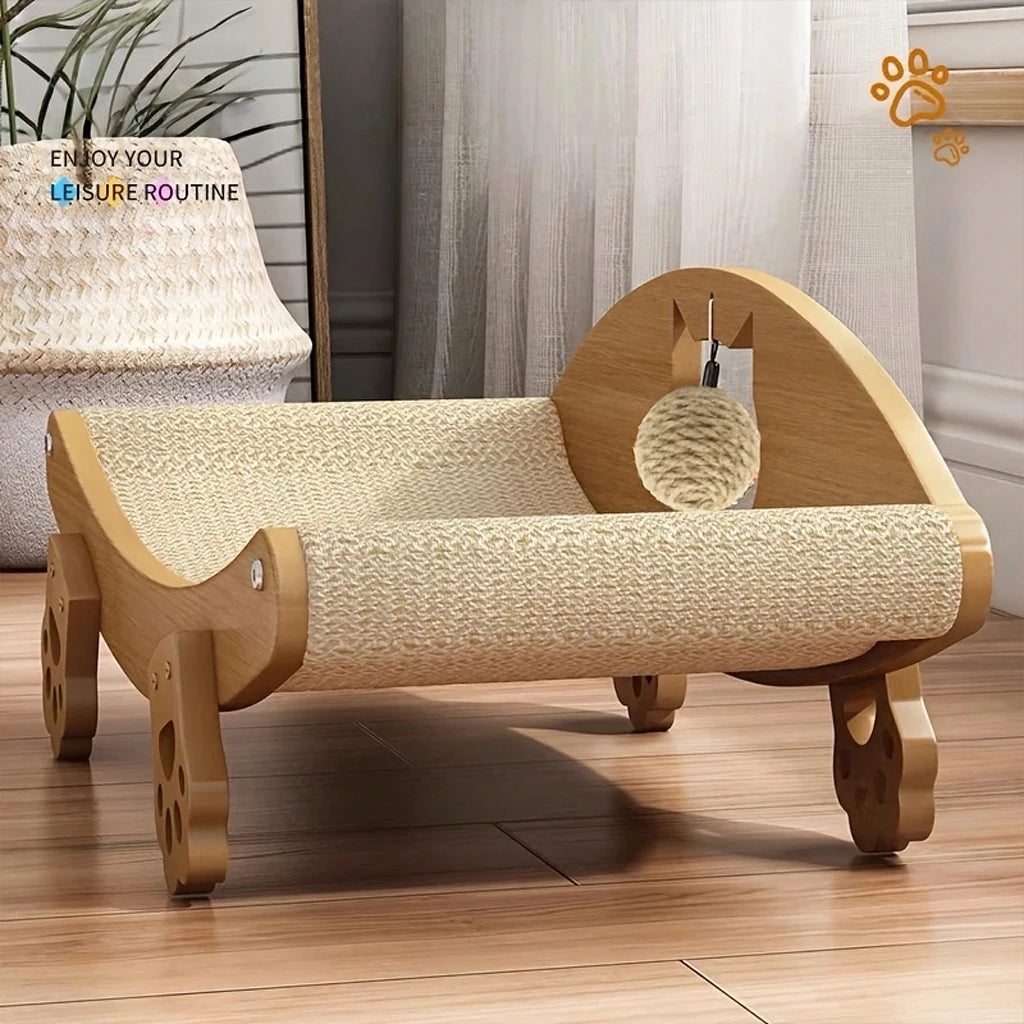 Sisal Cat Scratching Pad ,Sofa With Sisal Ball Toy,Reusable Cat Scratcher Bed with Ball – Wooden Frame, Durable Woven Surface, Pet Sleeping Playing Grinding Mat for Small Medium Large Cats