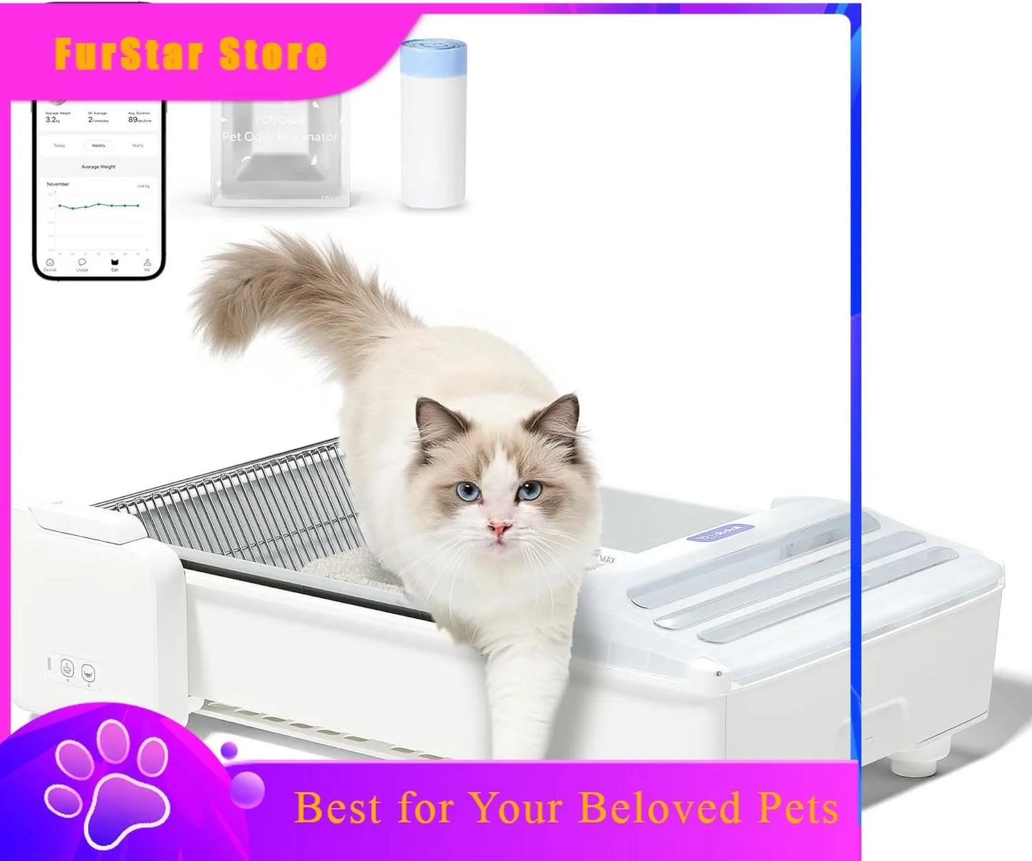 FurStarSelf Cleaning Litter Box, Upgraded Open-Top Automatic Cat Litter Box For Multiple Cats, Weight Sensors Safety Protection