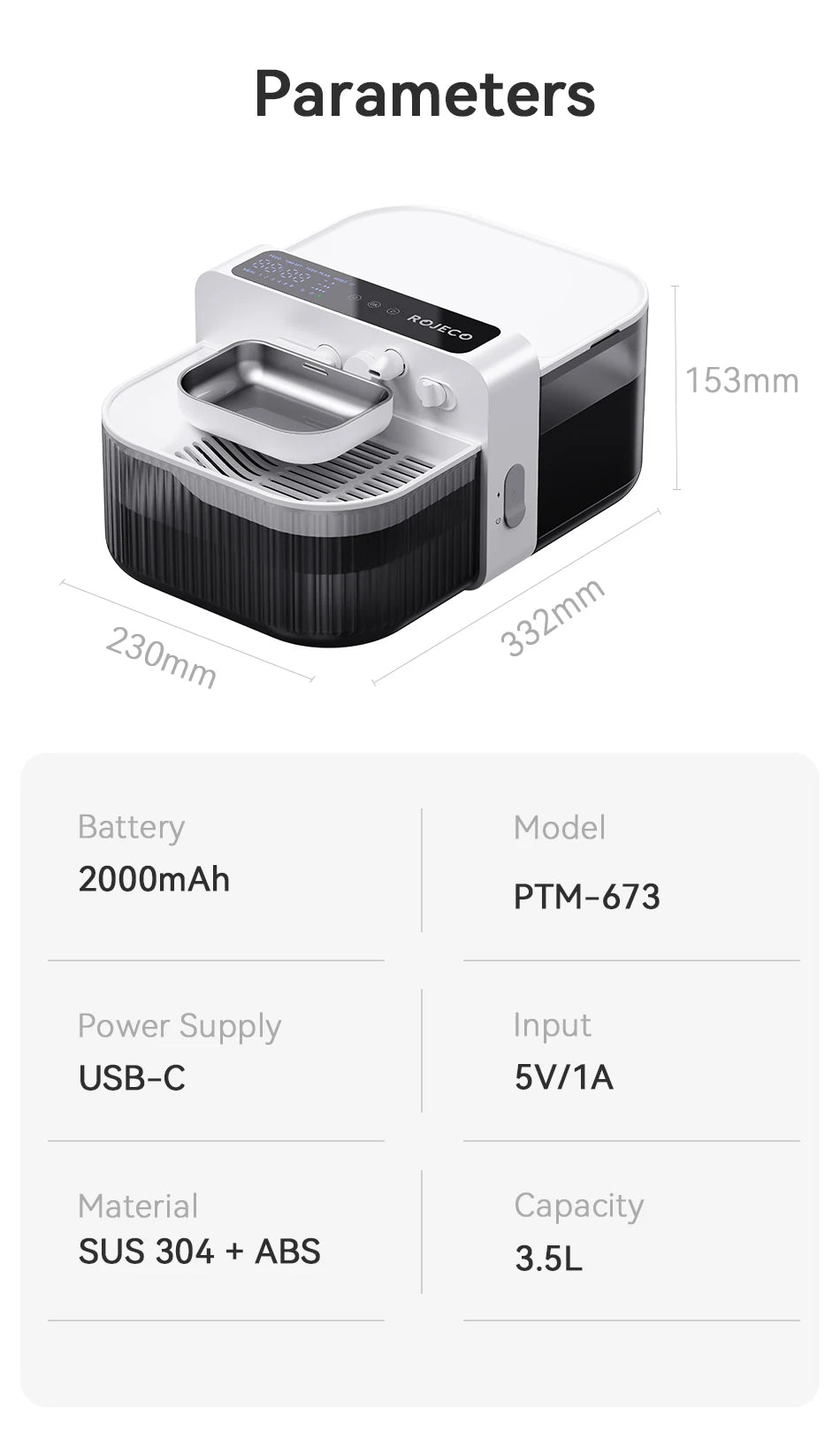 ROJECO 3.5L Wireless Pet Water Fountain Cat Water Dispenser 2000mAh Automatic Sewage Separation Cat Drinking Fountain Supplies