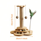 Solid Wood Cat Scratching Post Activity Center Natural Sisal Wrap Multi-Layer Turntable Platform With Rolling Catnip Balls Hanging Pom-poms & Spring Feather Toy Interactive Grinding Claw Play Tower For Indoor Cats