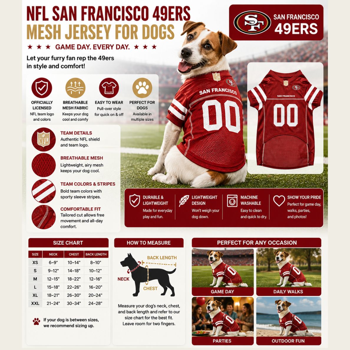 SAN FRANCISCO 49ERS MESH JERSEY for DOGS
