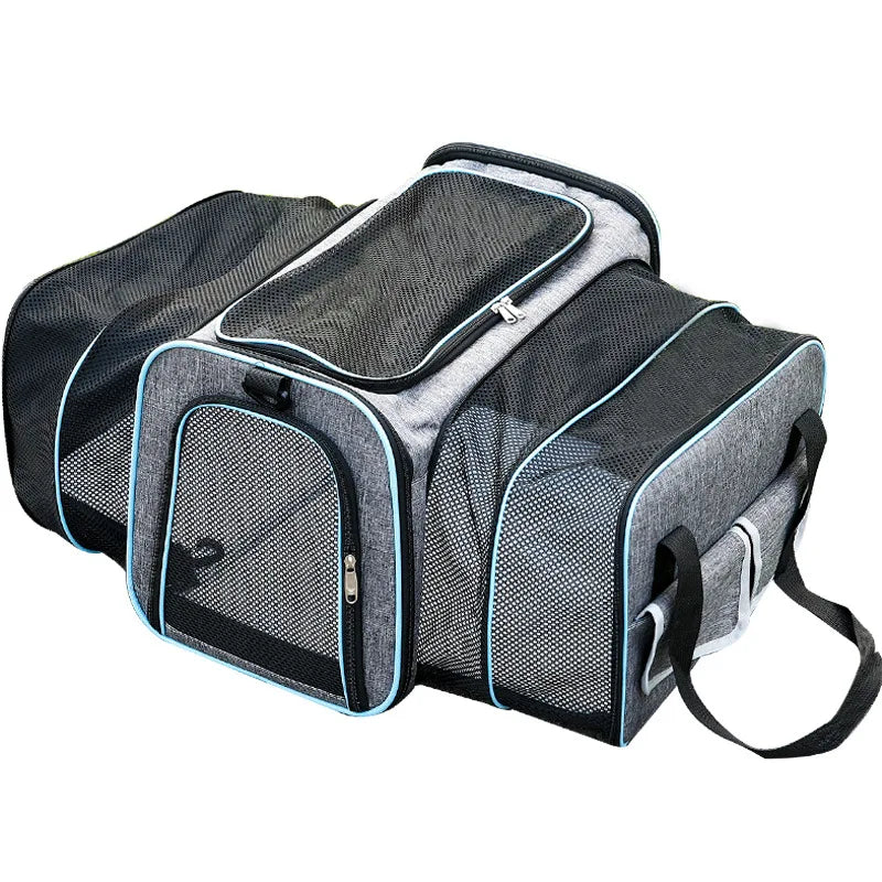 Double Expandable Pet Carrier Soft-sided Breathable Mesh Pet Travel Bag Airline Portable Large Capacity Cats Dogs Carrier Bag