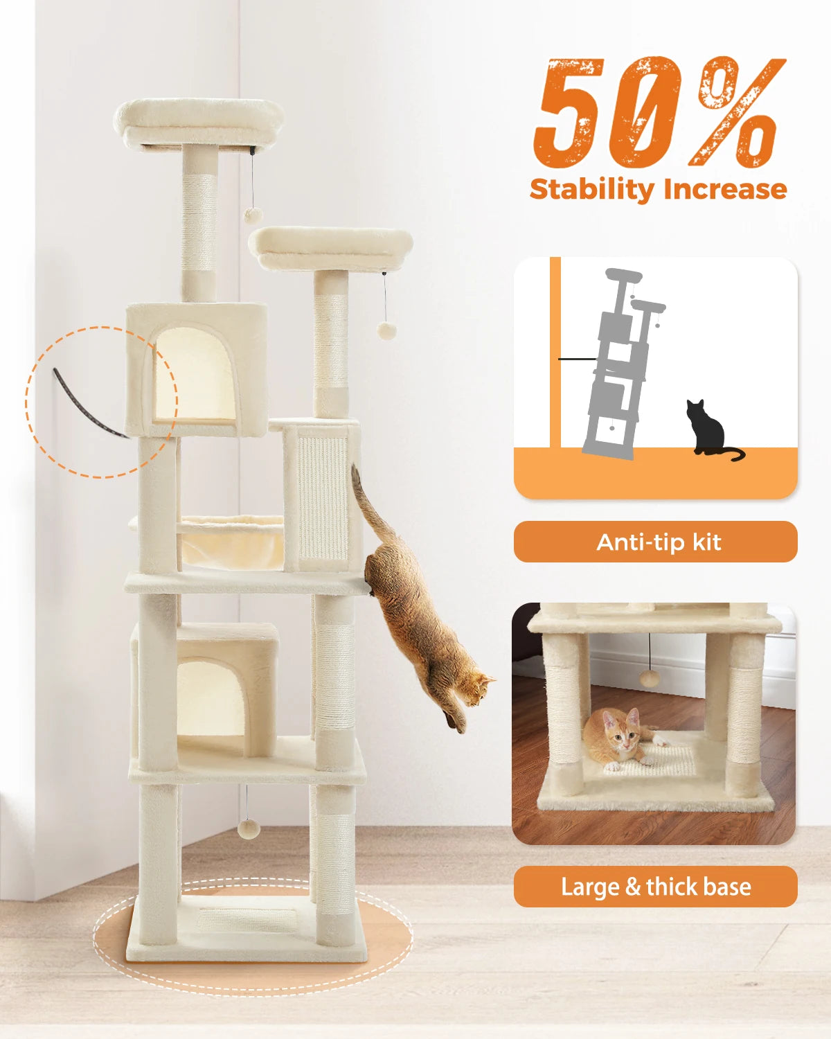 Multi-Level Cat Tree Tower with Scratching Posts, Condo, Hammock, Cat Scratching Board,Cat Accessories,Cat Furniture,Indoor Cats