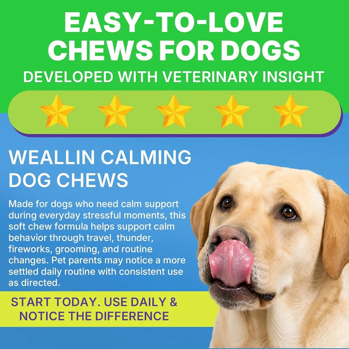 Calming with Melatonin Dog Supplement, Calming Aid for Dogs - Promote Relaxation, Reduce Stress, Motion Sickness - 60 Soft Chews