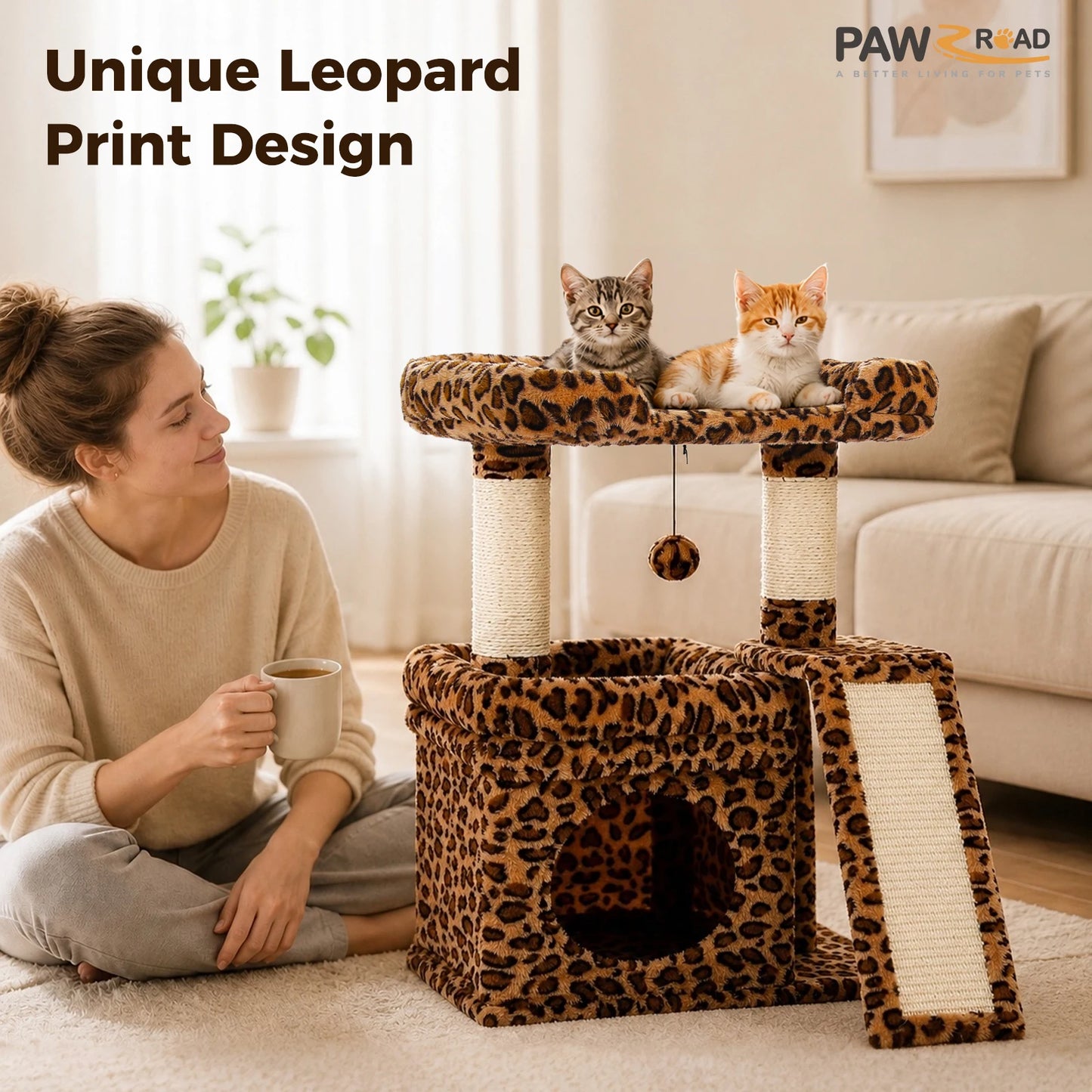 Small Cat Tree for Indoor Cat Tower with Sisal Scratching Post and Pad Wide Top Perch Large Cat Condo Cat Scratchers Cat Toys