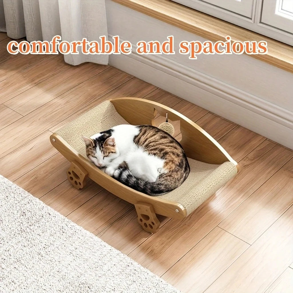 Sisal Cat Scratching Pad ,Sofa With Sisal Ball Toy,Reusable Cat Scratcher Bed with Ball – Wooden Frame, Durable Woven Surface, Pet Sleeping Playing Grinding Mat for Small Medium Large Cats