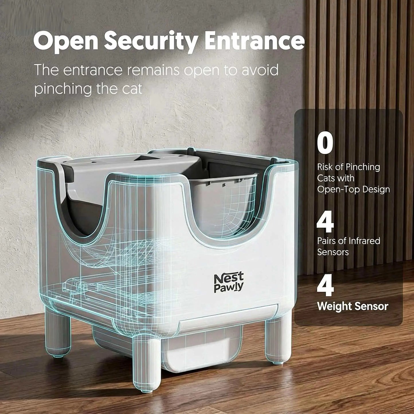 2026 New NestPawly M07 Self-Cleaning Litter Box - Open-Top Automatic Cat Litter Box with Odor Control, Safety Features, and Easy Maintenance