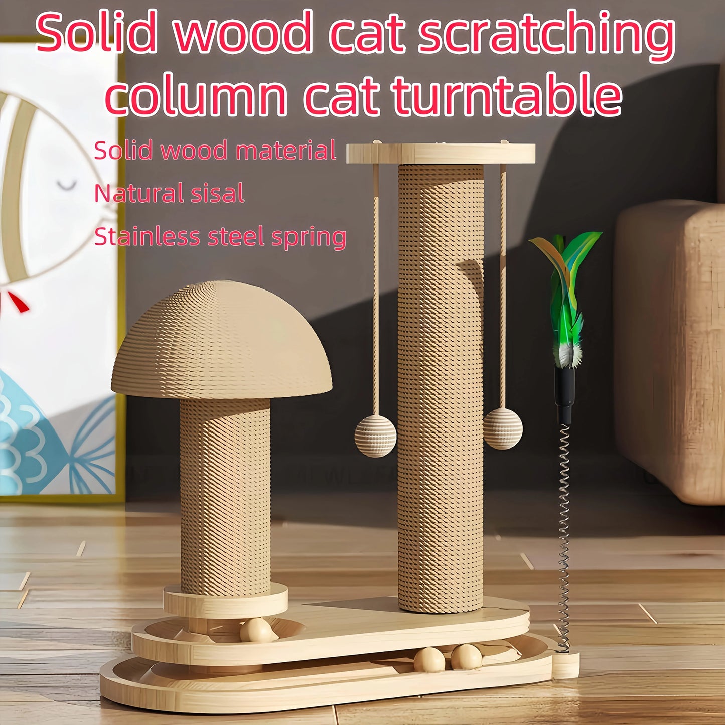 Interactive Cat Scratching Post Tower with Jute, Ball Track - Durable Multi-Functional Self-Entertainment Cat Scratch Board