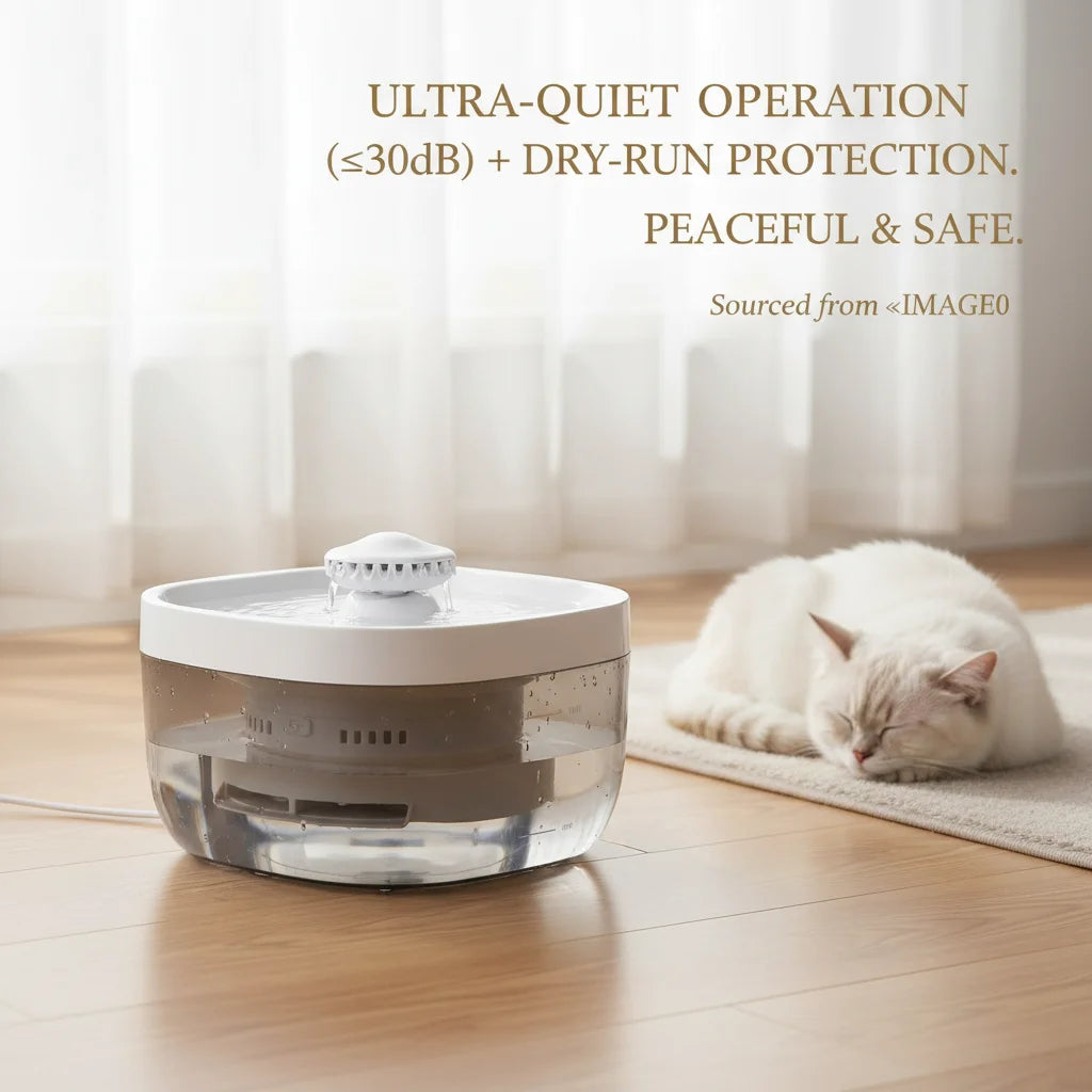 Pet Water Fountain 1.85Gal Large Capacity, Ultra-Quiet 30dB Cat Drinking Dispenser with 2 Filters, 5V USB Pump Auto Circulating, Anti-Dry Burn for Dogs Cats, White
