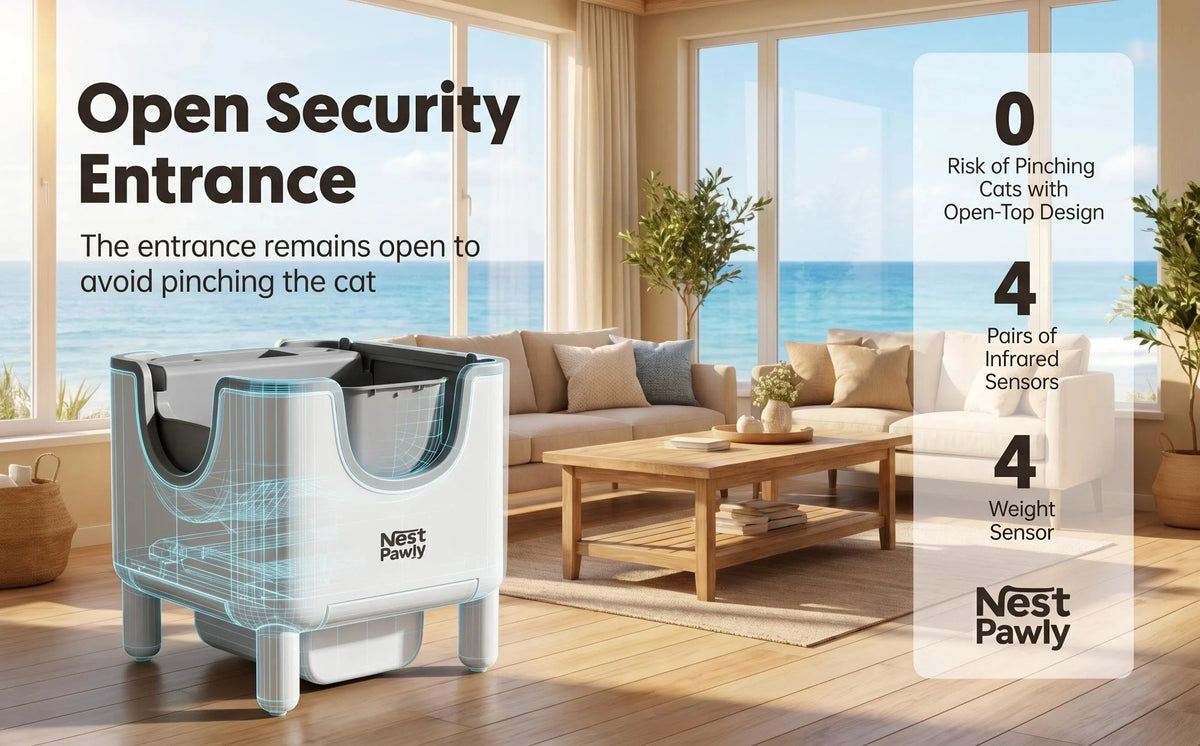 2026 New NestPawly M07 Self-Cleaning Litter Box - Open-Top Automatic Cat Litter Box with Odor Control, Safety Features, and Easy Maintenance