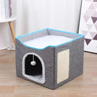 Cat Beds For Indoor Cats - Large Cat Cave For Pet Cat House With Fluffy Ball Hanging And Scratch Pad, Foldable Cat Hideaway, 16.5x16.5x13 Inches, Grey