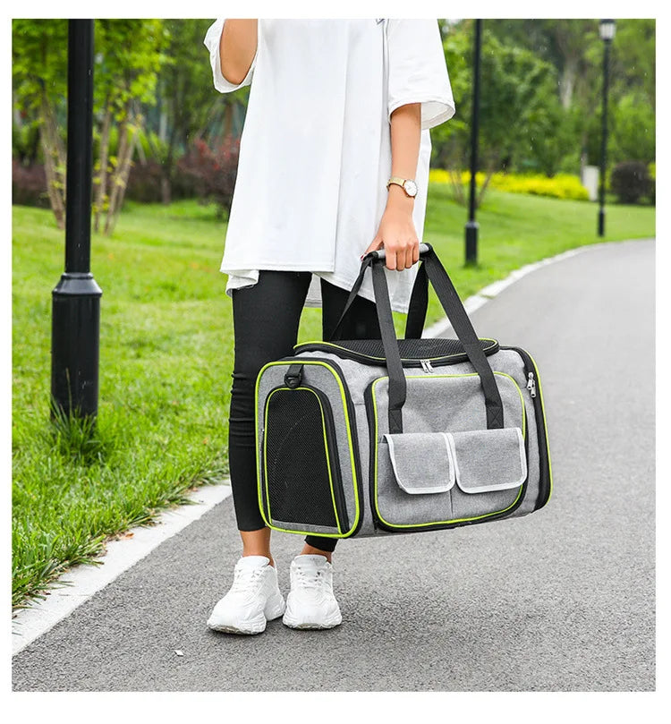 Double Expandable Pet Carrier Soft-sided Breathable Mesh Pet Travel Bag Airline Portable Large Capacity Cats Dogs Carrier Bag