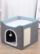 Cat Beds For Indoor Cats - Large Cat Cave For Pet Cat House With Fluffy Ball Hanging And Scratch Pad, Foldable Cat Hideaway, 16.5x16.5x13 Inches, Grey