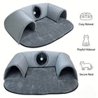 2 In 1 Cat Tunnel Bed With Soft Plush Cushion Multisize Warm Hideaway Cave With Hanging Pom-pom Toy Interactive Play Rest House Washable Pet Sleeping Mat For Kitten Small Indoor Cats