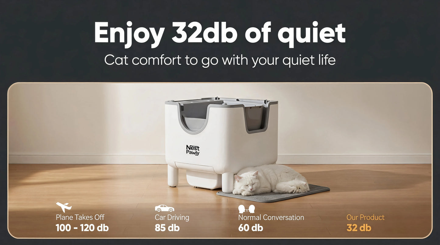 2026 New NestPawly M07 Self-Cleaning Litter Box - Open-Top Automatic Cat Litter Box with Odor Control, Safety Features, and Easy Maintenance