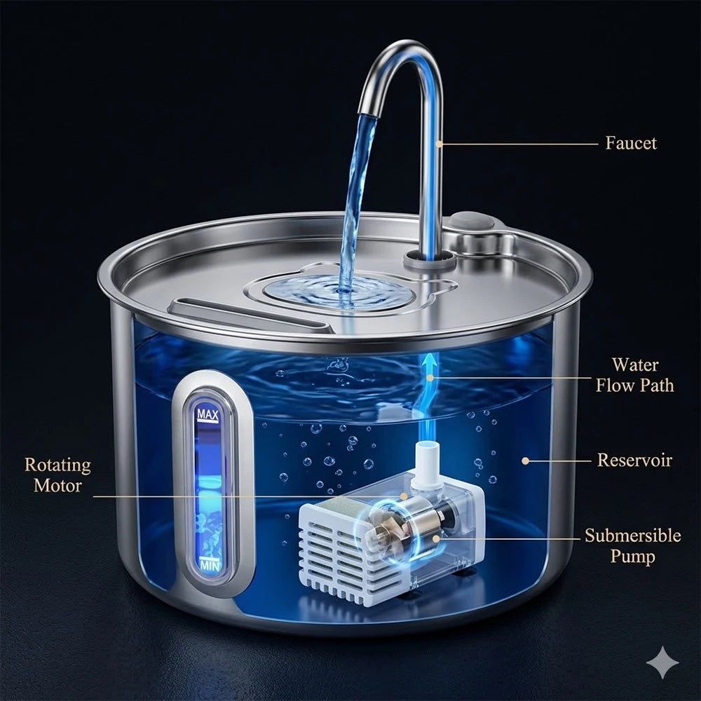 2.2L Stainless Steel Automatic Pet Water Dispenser Fountain For Cats And Dogs Drinking Bowl Easy To Clean Multiple Pets Supplies