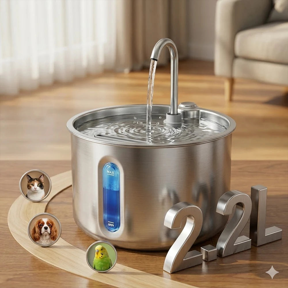 2.2L Stainless Steel Automatic Pet Water Dispenser Fountain For Cats And Dogs Drinking Bowl Easy To Clean Multiple Pets Supplies