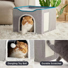 Cat Beds For Indoor Cats - Large Cat Cave For Pet Cat House With Fluffy Ball Hanging And Scratch Pad, Foldable Cat Hideaway, 16.5x16.5x13 Inches, Grey