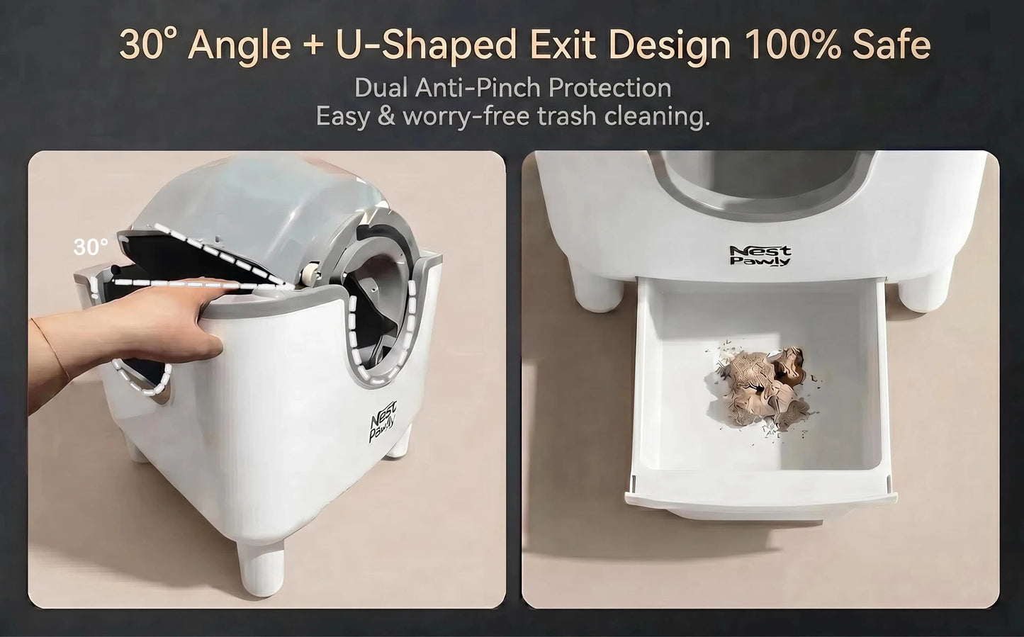 2026 New NestPawly M07 Self-Cleaning Litter Box - Open-Top Automatic Cat Litter Box with Odor Control, Safety Features, and Easy Maintenance