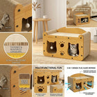 2-in-1 Cat Scratcher Bed House with Dangling Toys – Replaceable Corrugated Cardboard, Sisal Surface, Wooden Frame, for Play Sleep & Scratch, Indoor Cats