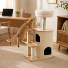 40.9-Inch Modern Wooden Cat Tree for Indoor Cats, Multi-Level Cat Tower with Double Cat Condo, Plush Top Bed, Sisal Scratching Posts and Climbing Platforms