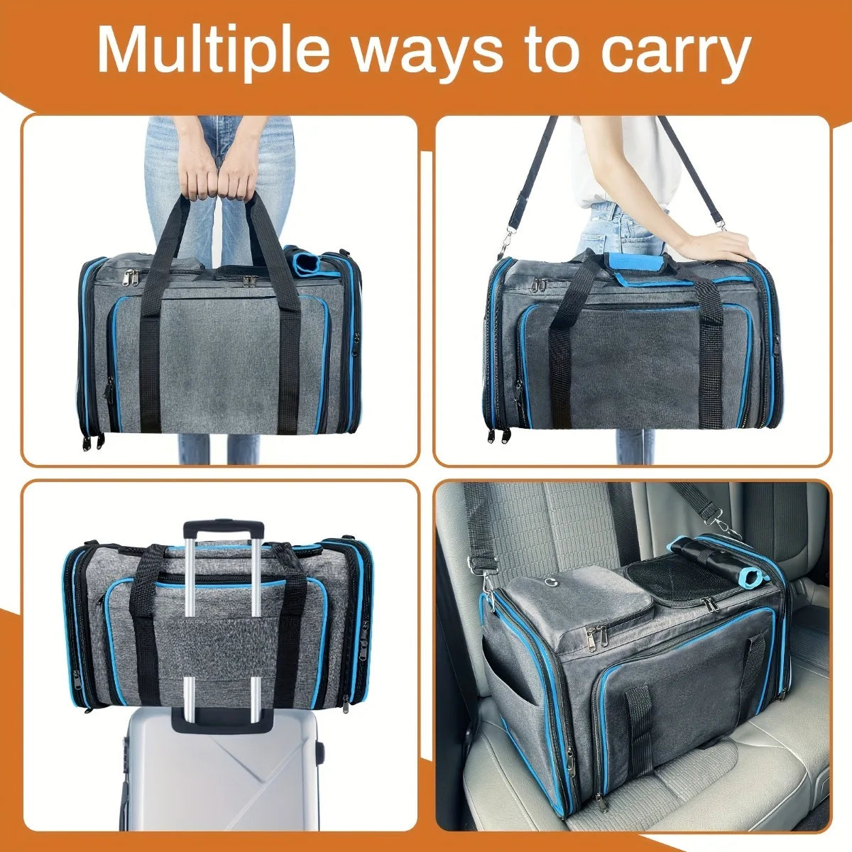 Dog Cat Pet Carrier Bag Foldable Travel Dog Carrier Two Side Expandable Pet Carrier Backpack Pet Travel Carrier