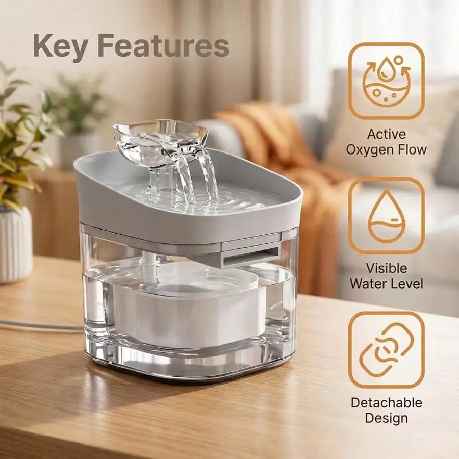 Automatic Pet Water Fountain for Cats and Dogs, USB Powered Circulating Water Dispenser, Quiet Filtered Oxygenated Flowing Water, Large Capacity Easy to Clean, Halloween Christmas Gift (Battery Not Included)