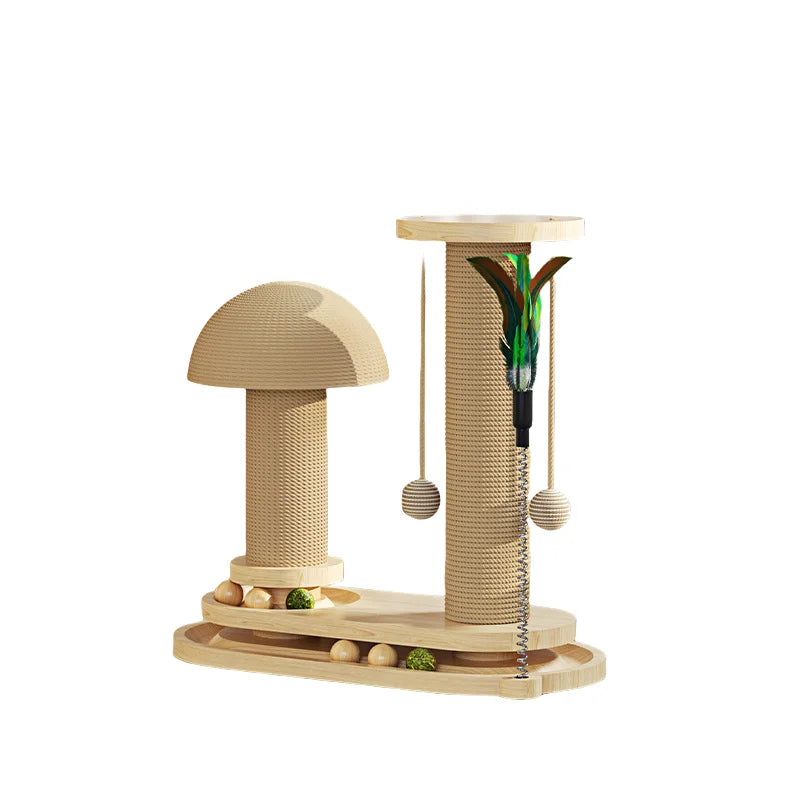 Interactive Cat Scratching Post Tower with Jute, Ball Track - Durable Multi-Functional Self-Entertainment Cat Scratch Board