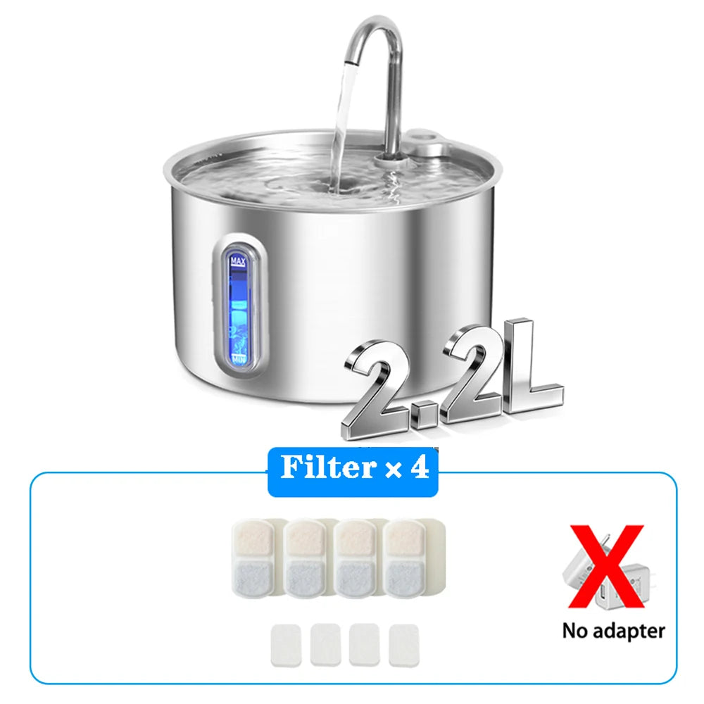 2.2L Stainless Steel Automatic Pet Water Dispenser Fountain For Cats And Dogs Drinking Bowl Easy To Clean Multiple Pets Supplies
